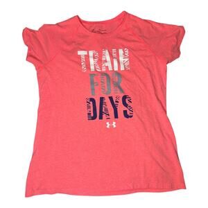Under Armour Girls XL HeatGear Loose Fit “TRAIN FOR DAYS” T-Shirt Coral Pink